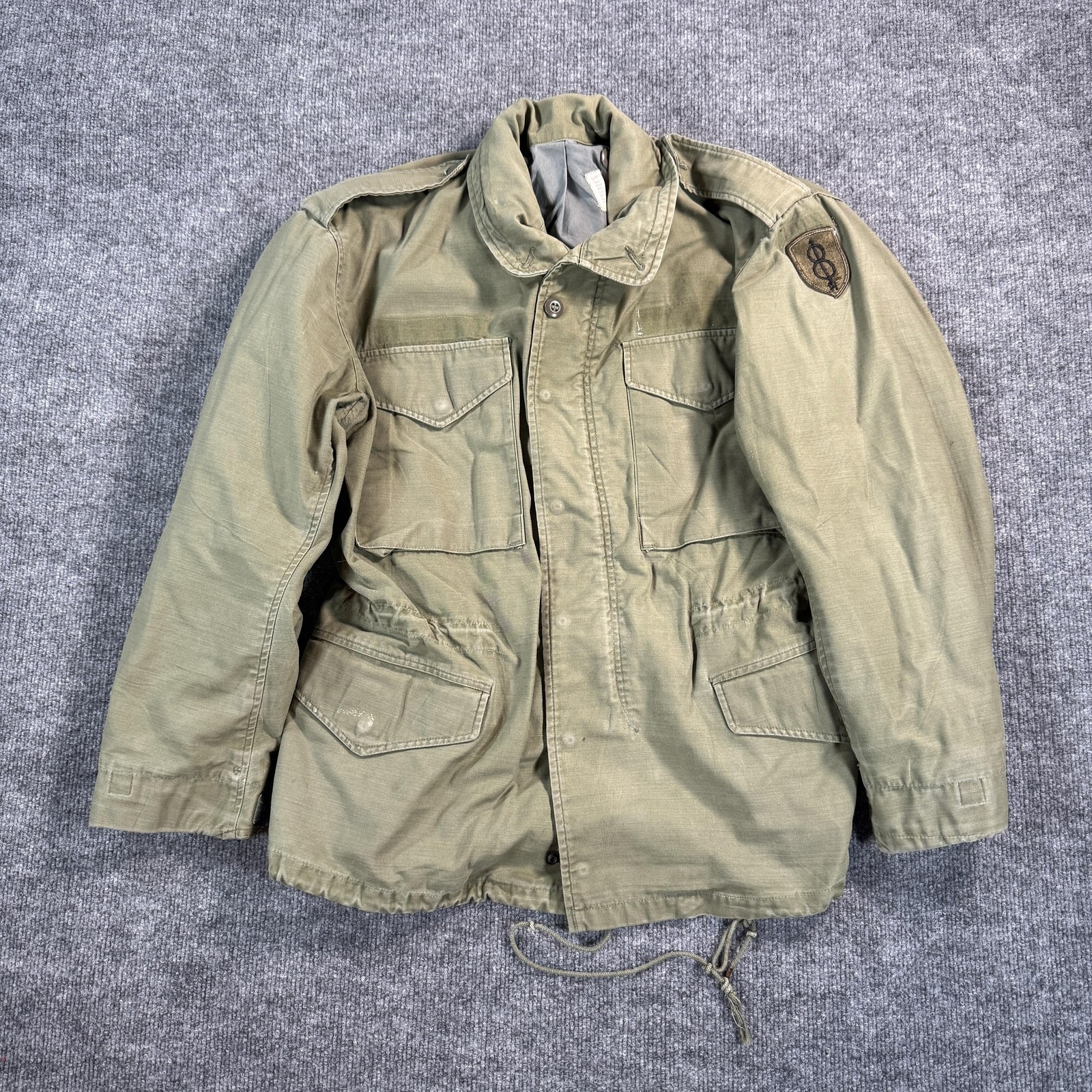 Vintage Us Army M-65 Field Jacket Mens Small Short Green Og-107 Combat 60s Logo